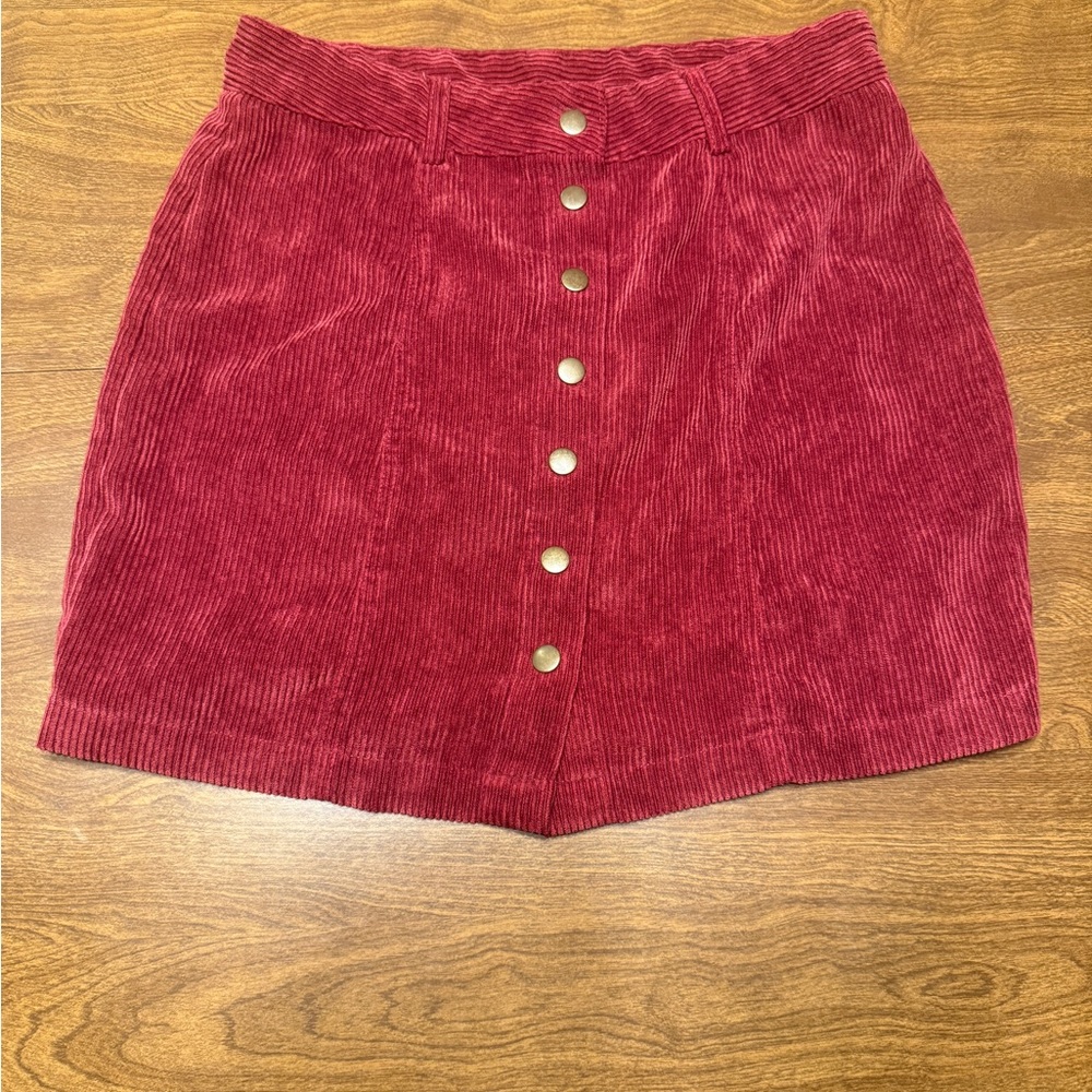 FAVLUX Red Corduroy Button-Front Mini Skirt